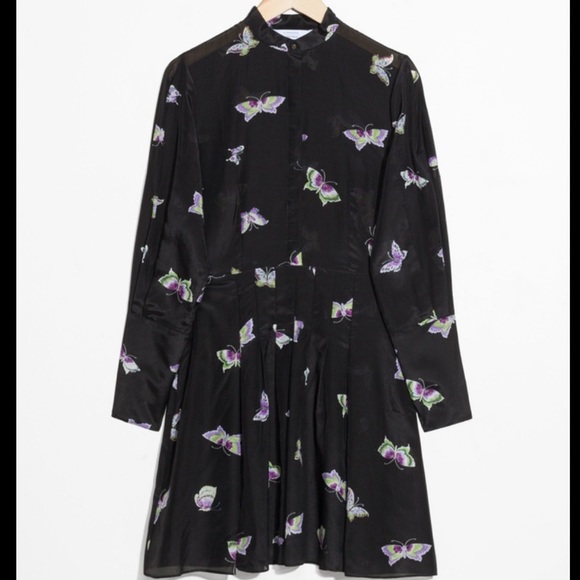 & Other Stories Butterfly Printed Silk Blend Dress Size US 8 Long Sleeve - Picture 4 of 16
